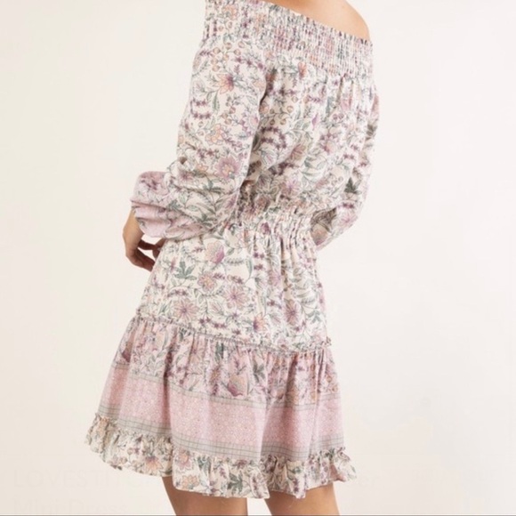 LOVESTITCH Pink Floral Ruffle Off-Shoulder Boho Mini Dress Small Nwt - Picture 5 of 14